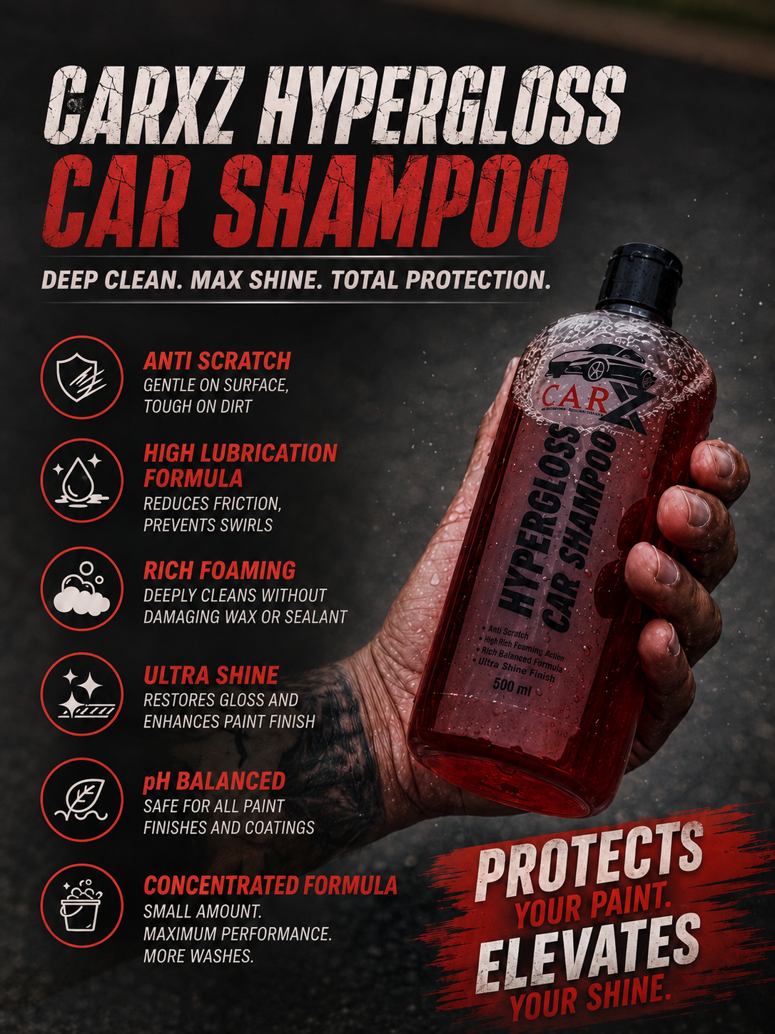 HYPERGLOSS CAR SHAMPOO | 500ml | UltraSlick Formula | Car Shampoo with Advanced Foaming Technology